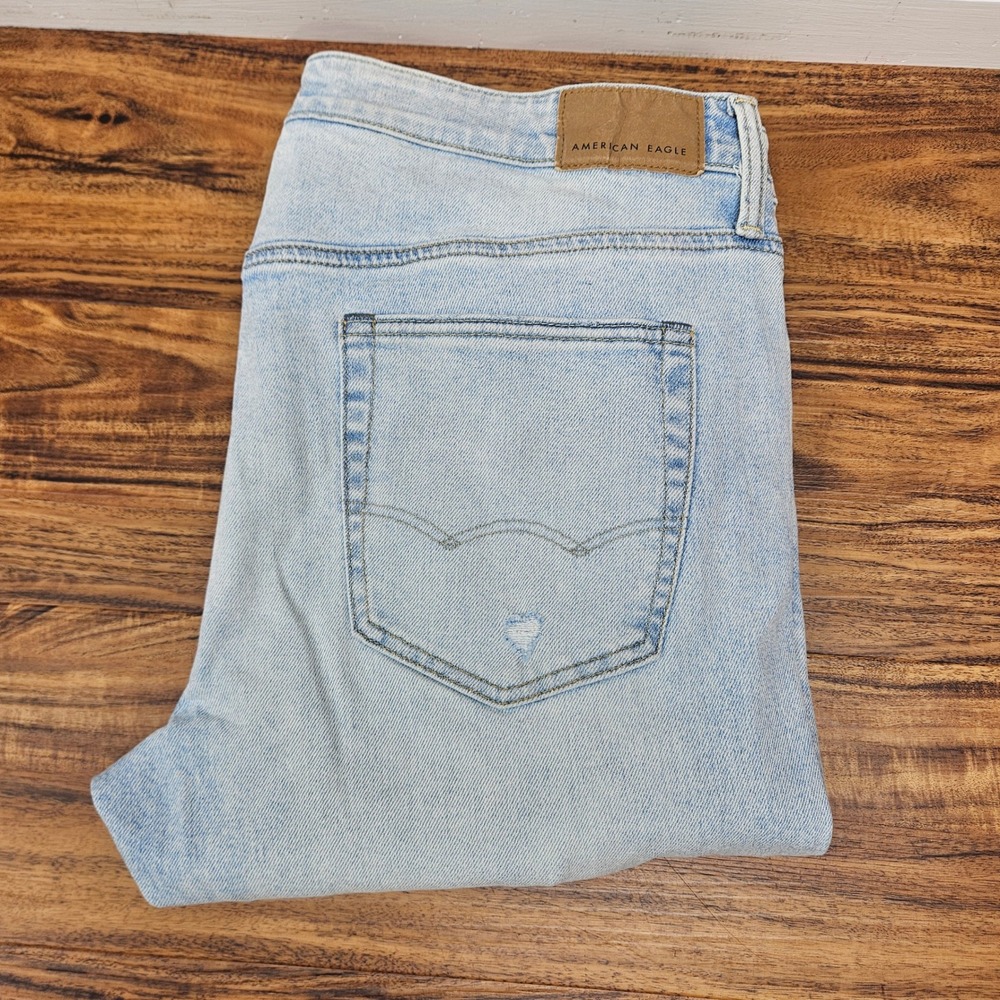 American Eagle Airflex+ Distressed Streetwear Slim Jeans Light Wash Mens 36x32